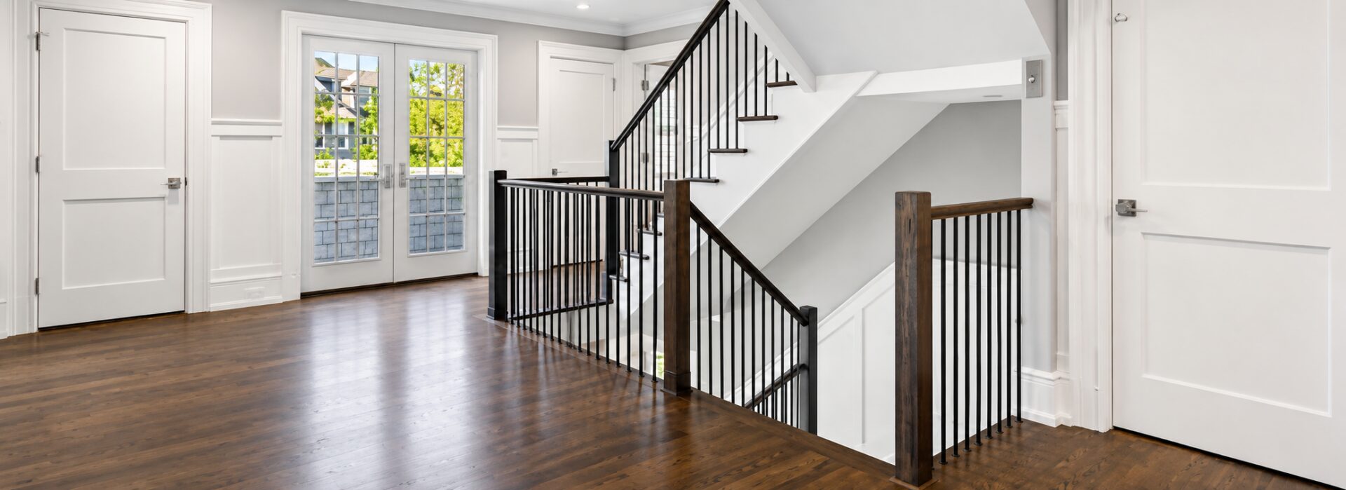 Modern staircase in bright interior