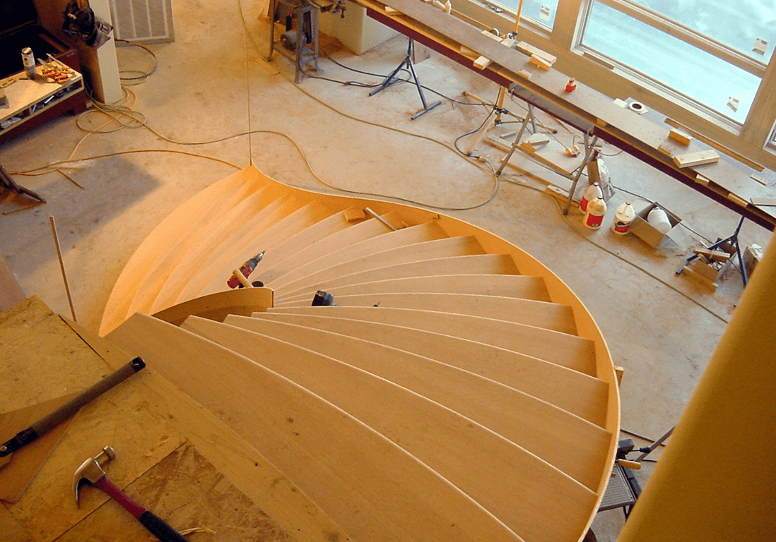 Building a wooden spiral staircase